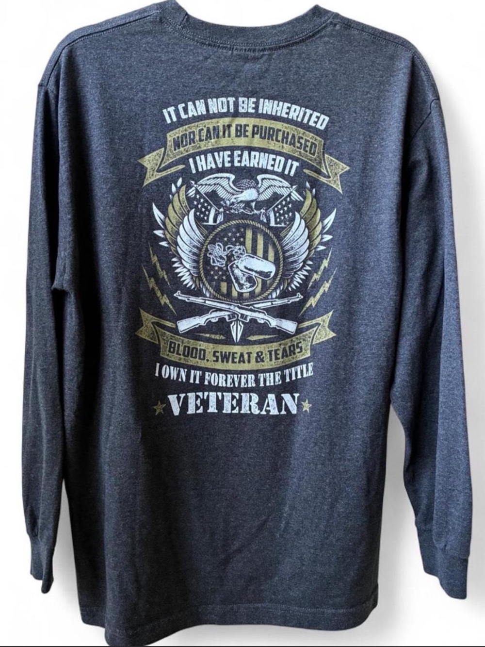 Vintage Alstyle Gray Veteran Graphic Long Sleeve Shirt honor American hero L